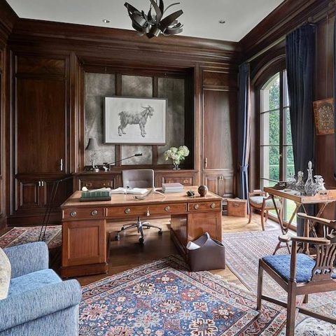 Executive Desk with Leather Inlay Top and Pedestal Base