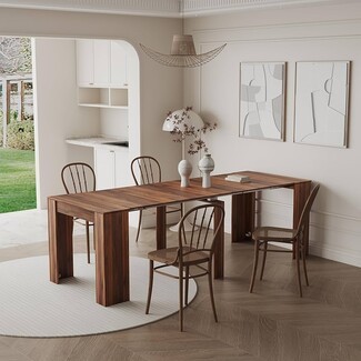 Expandable Dining Table with Modular Extension and Cane Seats