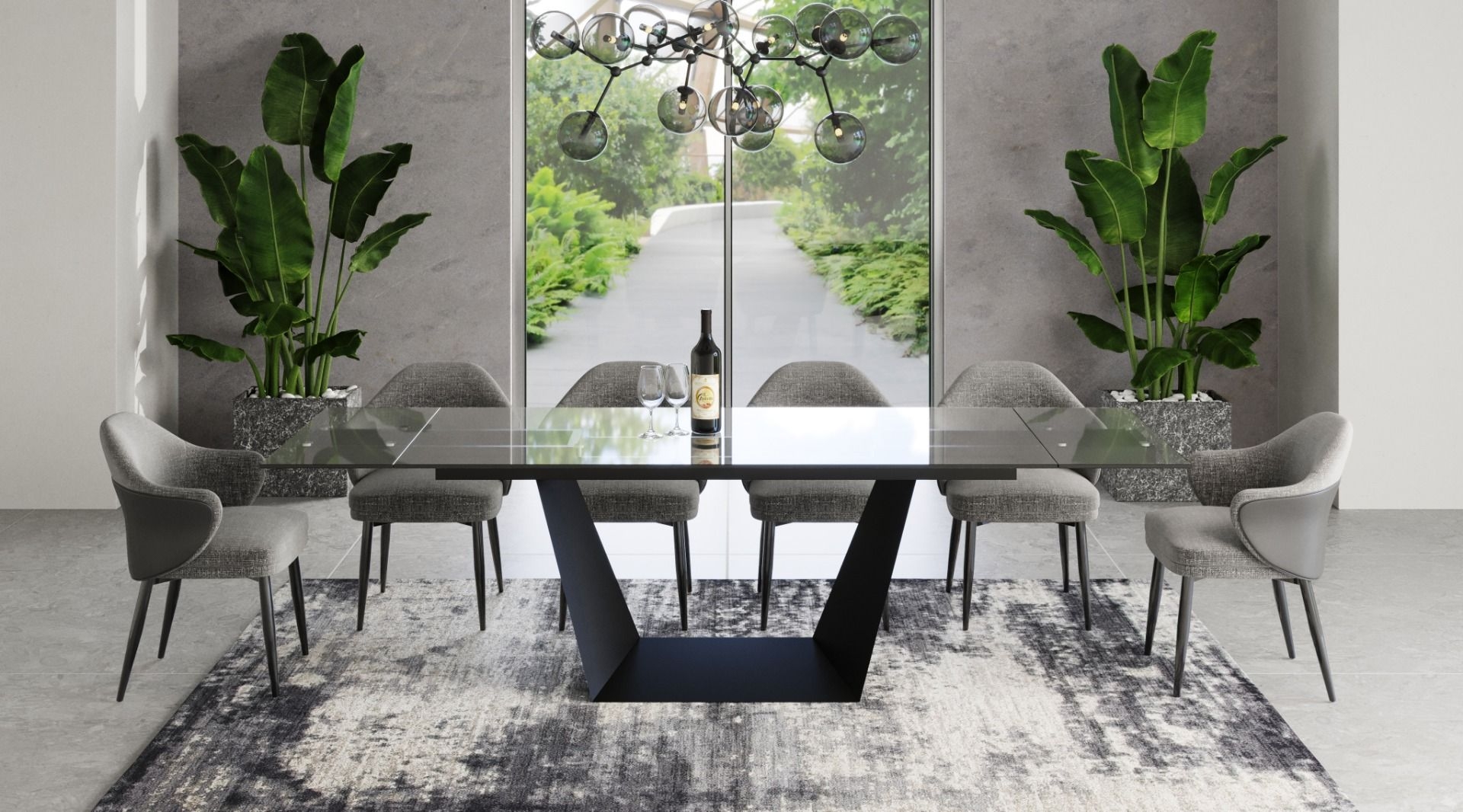 Extendable Dining Table Angular Pedestal Minimalist Room Decor