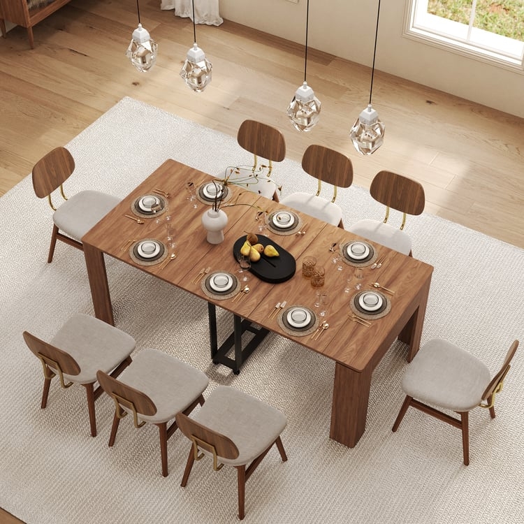 Extendable Dining Table featuring Folding Walnut Wood Panels