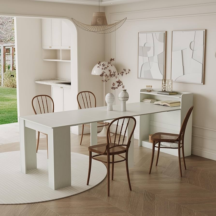 Extendable Dining Table: Matte White Modular Extension