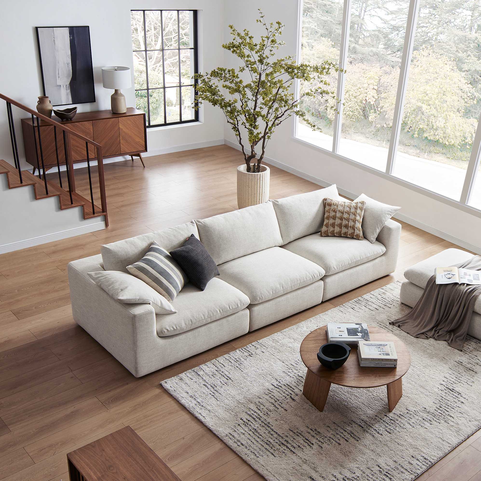 Extended Sofa with Deep Seating and Modular Design
