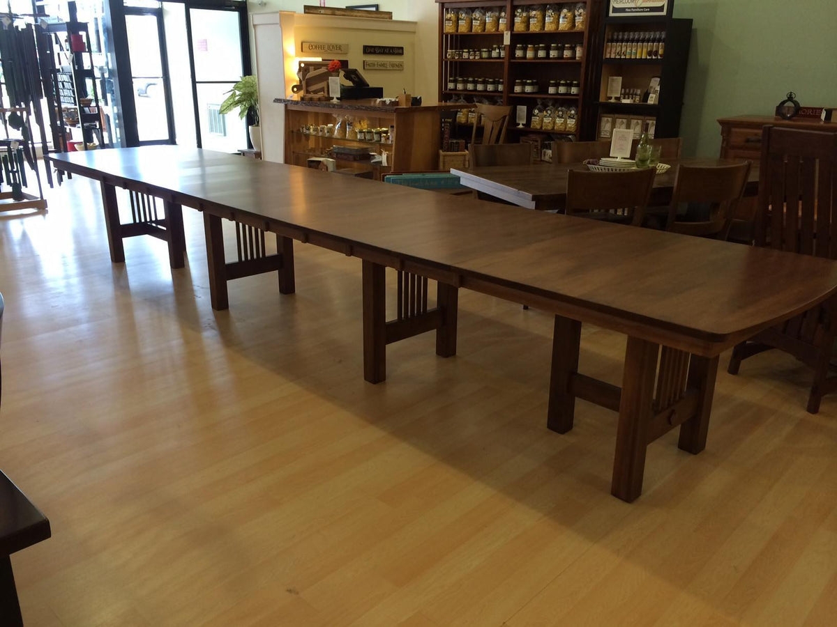 Extension Dining Table with Multi Leaf Slatted Trestle Base