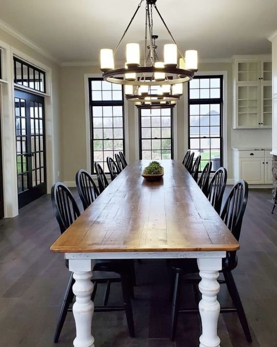 Farmhouse Dining Table Turned Legs Two Tone Finish