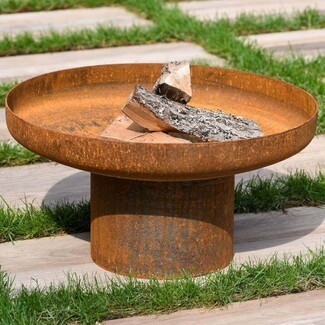 Fire Bowl Weathered Corten Steel Cylindrical Base Basin