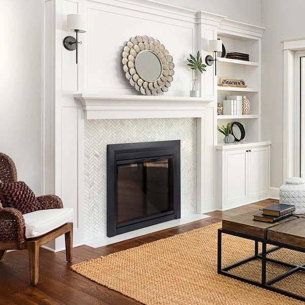 Fireplace Doors with Cabinet Style and Matte Black Metal Frame