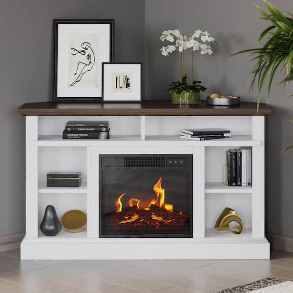 Fireplace TV Stand Design with Corner Fit and Symmetrical Storage