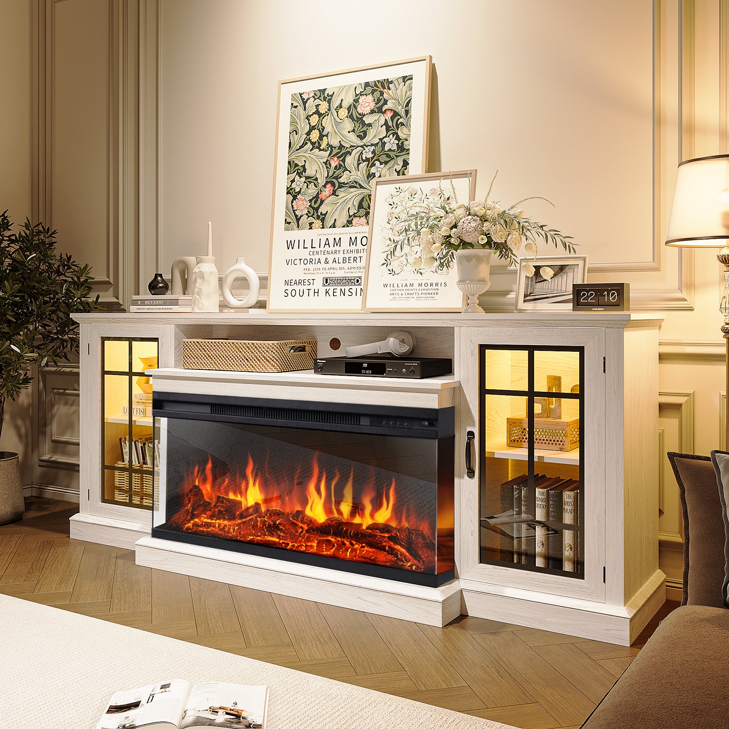 Fireplace TV Stand Furniture with 36 Inch Fire and Glass Doors