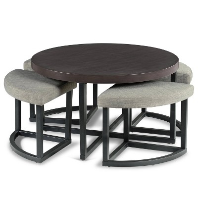 Five Piece Coffee Table Set with Dark Walnut Finish