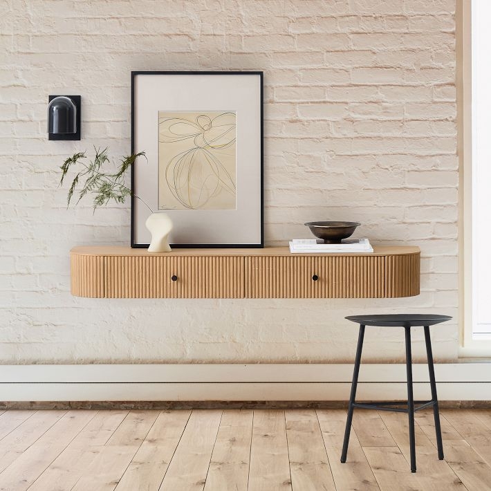 Floating Console with Fluted Front and Curved Sides
