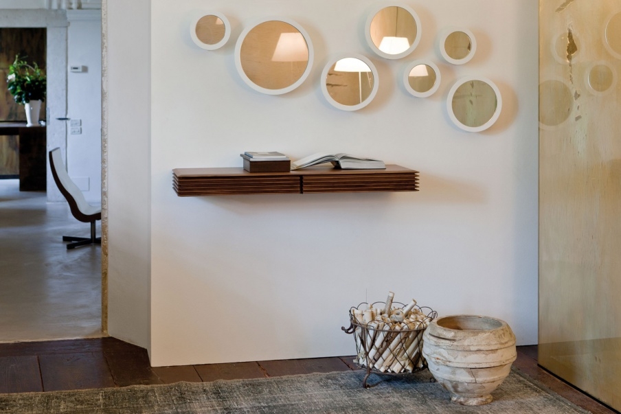 Floating Console with Ribbed Wood Texture Wall Unit