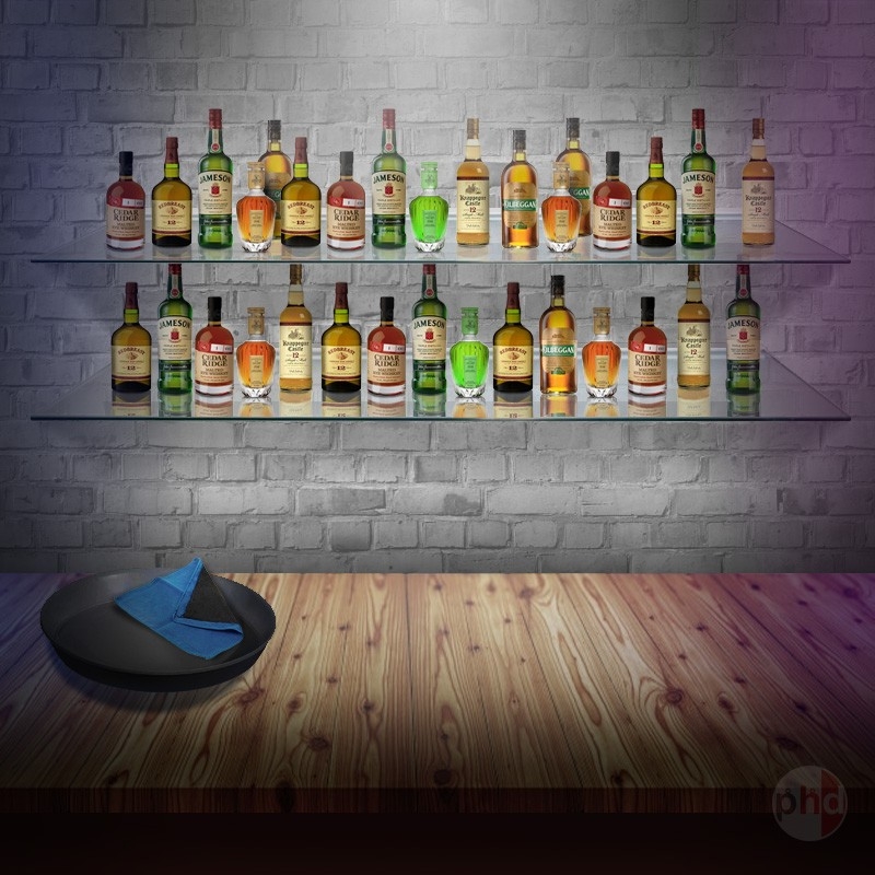 Floating Glass Shelves using Double Tier and Hidden Bracket Shelving