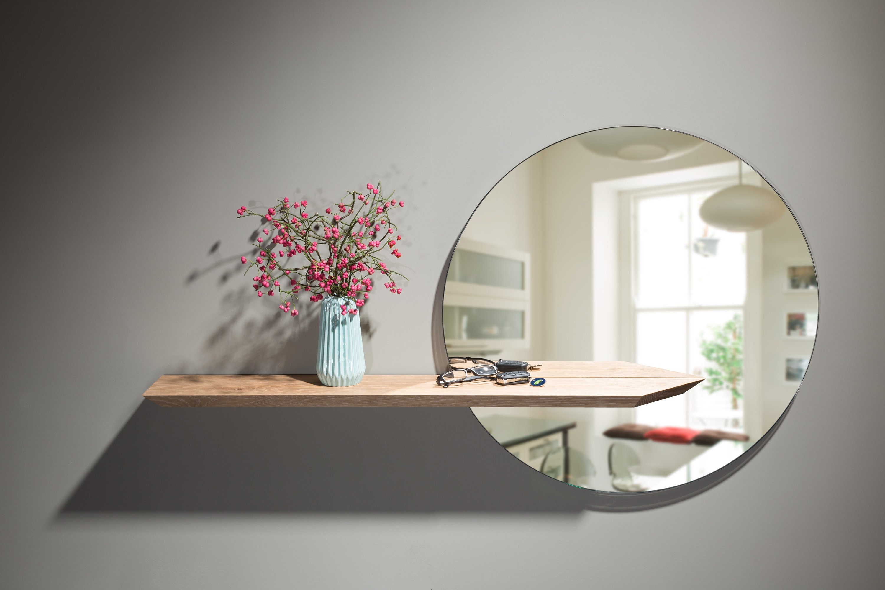 Floating Mirror Shelf Wood Cantilevered Console Decor