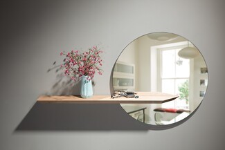 Floating Mirror Shelf Wood Cantilevered Console Decor