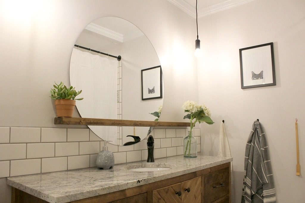 Floating Shelf Mirror Wood Oversized Ledge Design