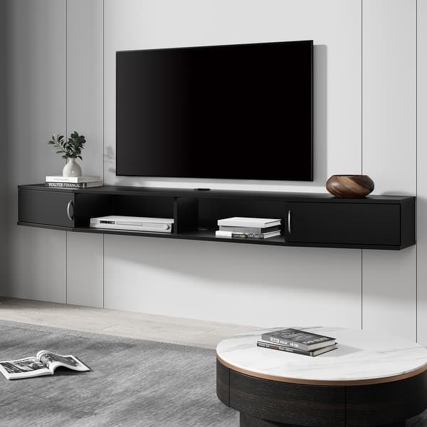 Floating TV Stand 70 Inch Wide Black Media Console