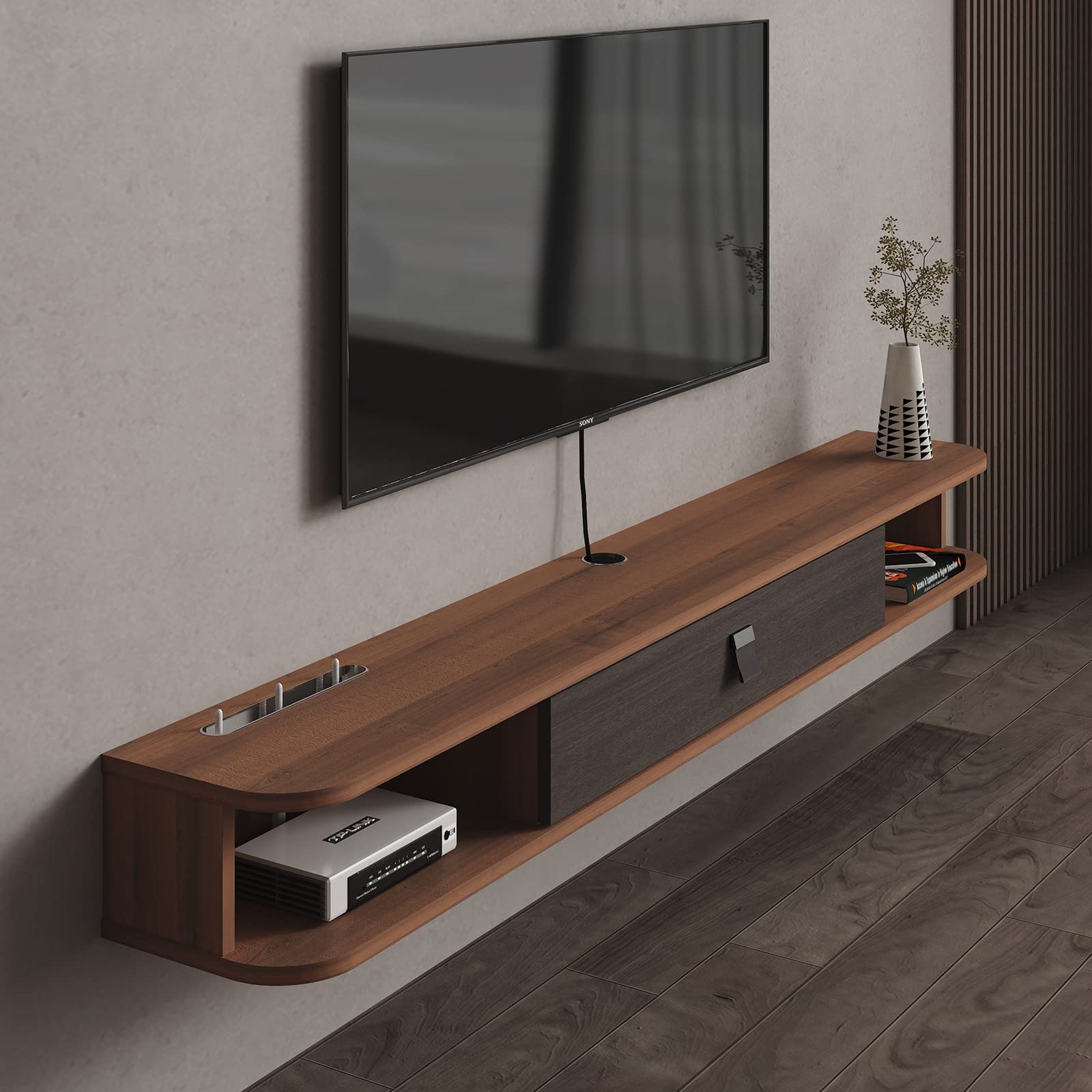 Floating TV Stand Boasting Two Tone Finish and Style