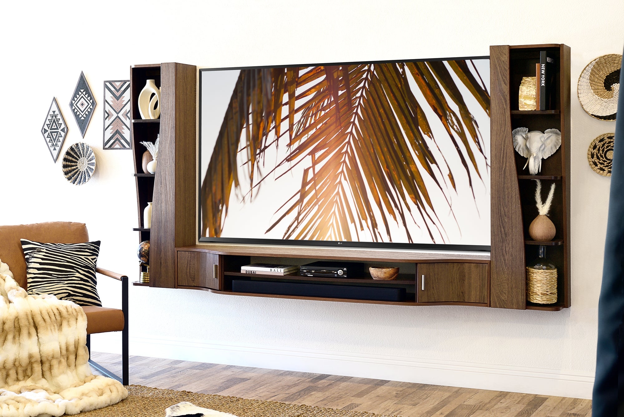 Floating TV Stand Including Curved Side Wall Mount