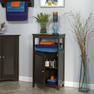 Floor Cabinet: Louvered Door Espresso Bathroom Floor Cabinet