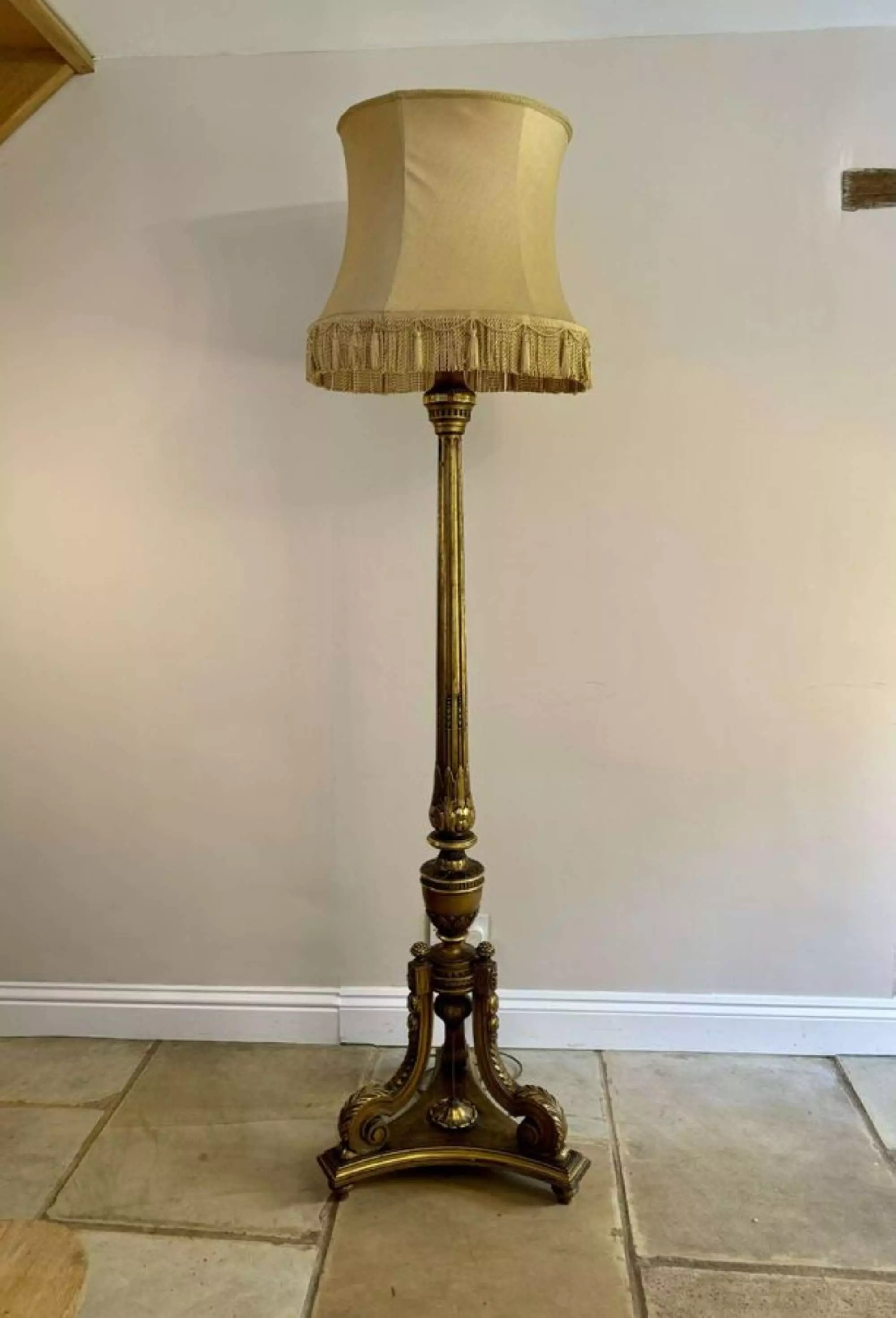 Floor Lamp Antique Gilded French with Tripartite Base