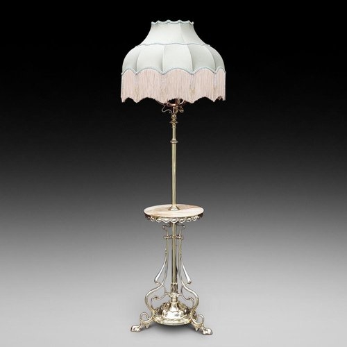 Floor Lamp Art Nouveau Brass with Integrated Tray