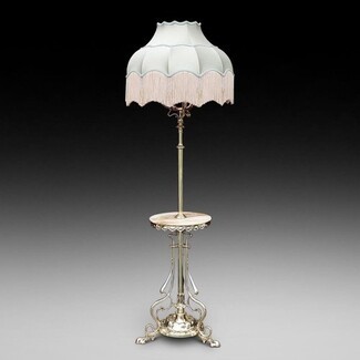 Floor Lamp Art Nouveau Brass with Integrated Tray