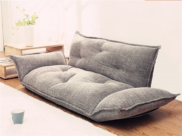 Floor Sofa: Folding Winged Frame Gray Tufted Lounger