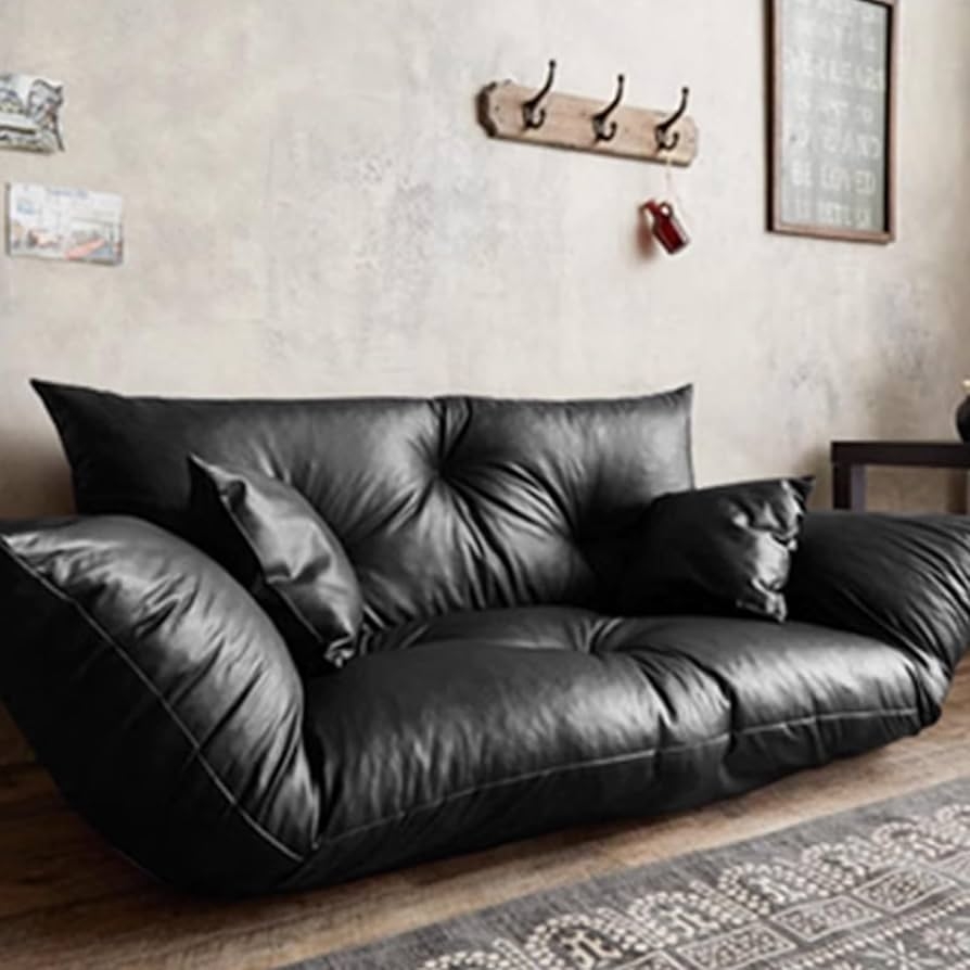 Floor Sofa: Tufted Leather Look Japanese Tatami Couch