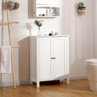 Floor Storage Cabinet: Plank Door Storage with Raised Legs