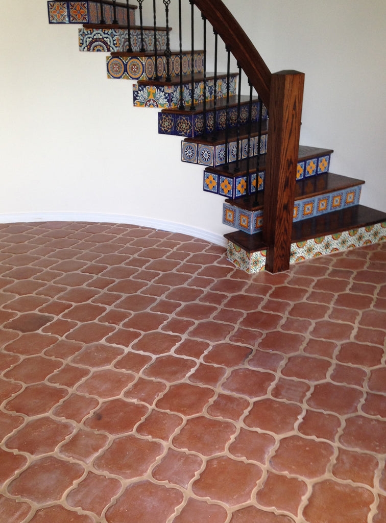 Floor Tile Arabesque Mission Red with Patterned Risers