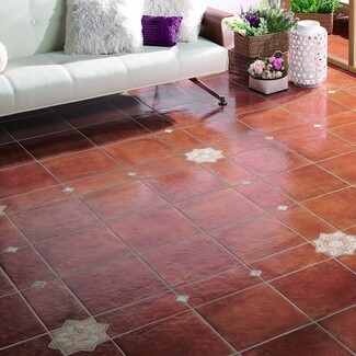Floor Tile Glossy Star Motif Inserts and Corner Accents