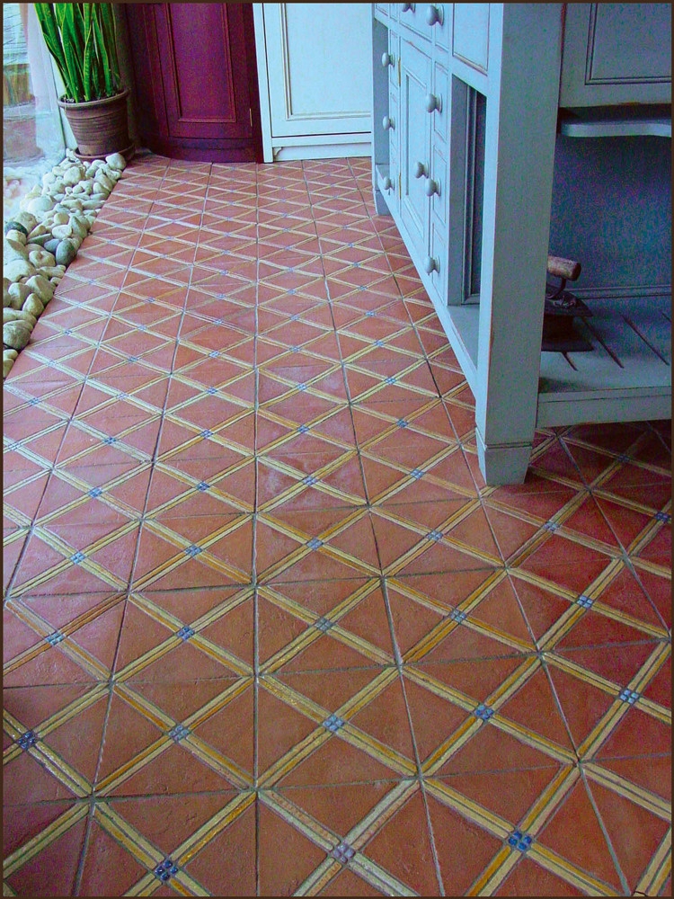 Floor Tiles Red Ceramic Geometric Cross Artisan Pattern