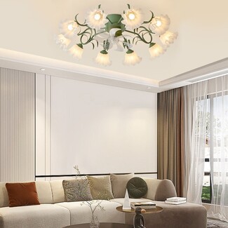 Flower Ceiling Fan Low Profile Garden Sage Green Petal Arms