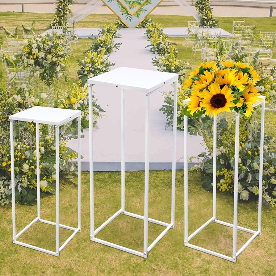 Flower Stand White Metal Frame Geometric Wedding Flower Columns