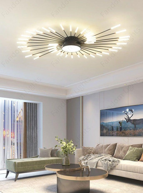 Flush Mount Chandelier Matte Black Radial LED Arms Sputnik Inspired