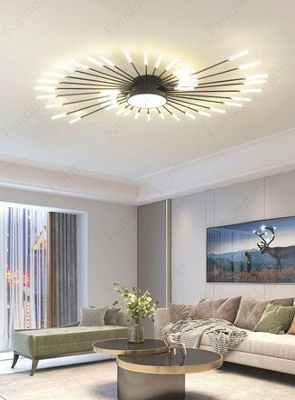 Flush Mount Chandelier Matte Black Radial LED Arms Sputnik Inspired