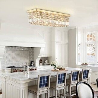 Flush Mount Chandelier Rectangular Polished Crystal Kitchen Light