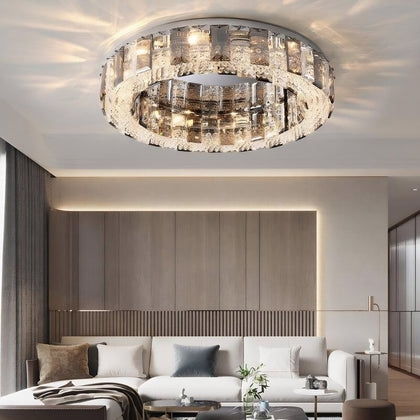 Flush Mount Chandelier Starburst Ceiling Pattern with Crystal Prisms