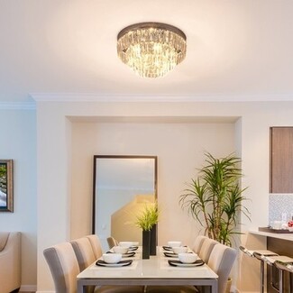 Flush Mount Chandelier Tiered Crystal Prisms and Faceted Glass Light