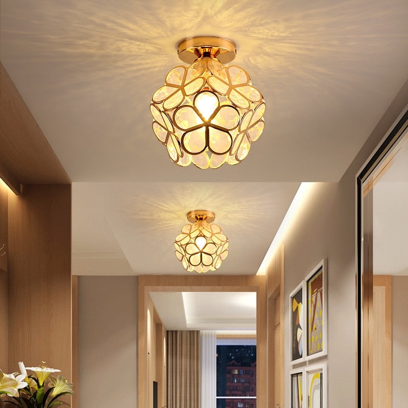 Flush Mount Light Polished Luster Flower Pattern Shade