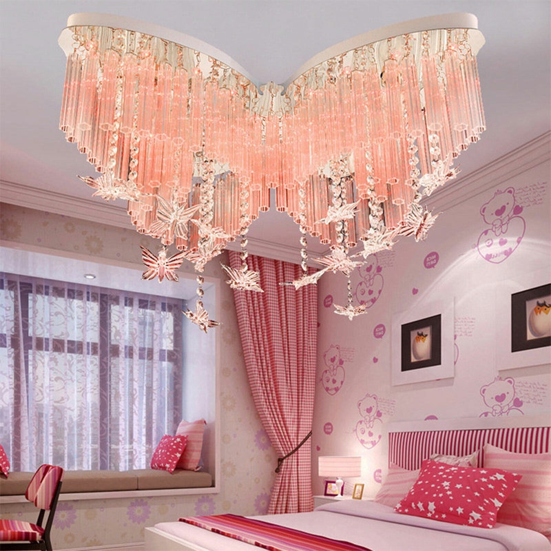 Flush Mount Light Rose Pink Crystals Pink Nursery Lamp