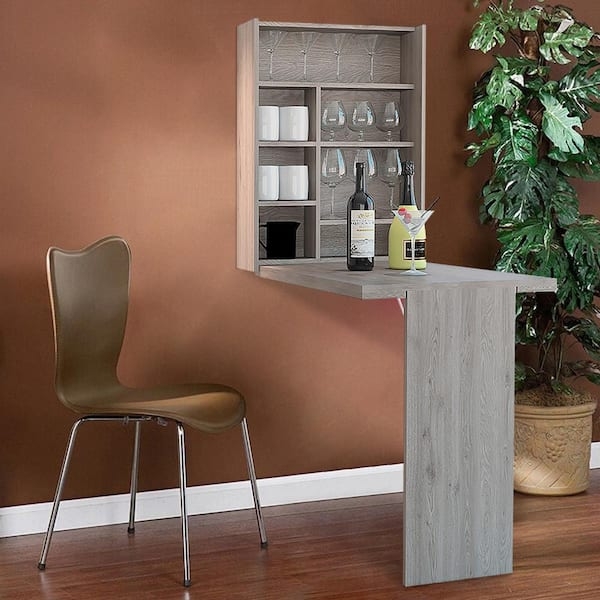 Folding Bar Table: Fold Down Surface in Weathered Gray