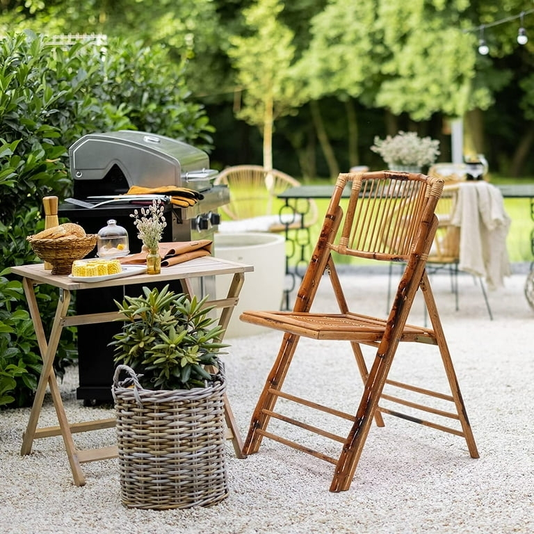 Folding Chair Bamboo Construction Boho Patio Dining