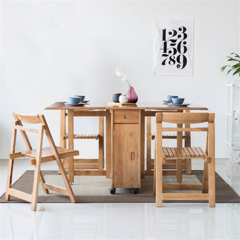 Folding Dining Set with Mobile Base and Slatted Seat Texture