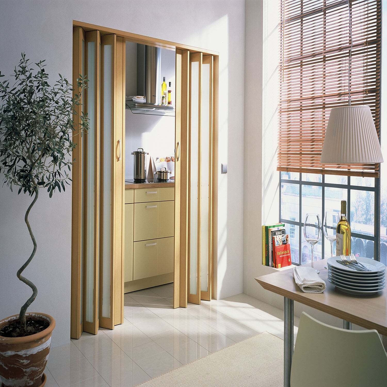 Folding Divider: Double Sliding Frosted Panel Transition Doors