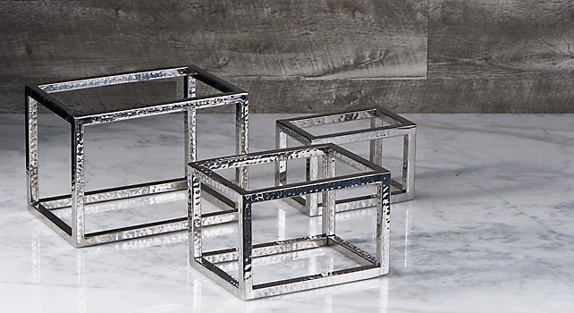 Food Display Risers: Hammered Silver Metal Hammered Metal Risers