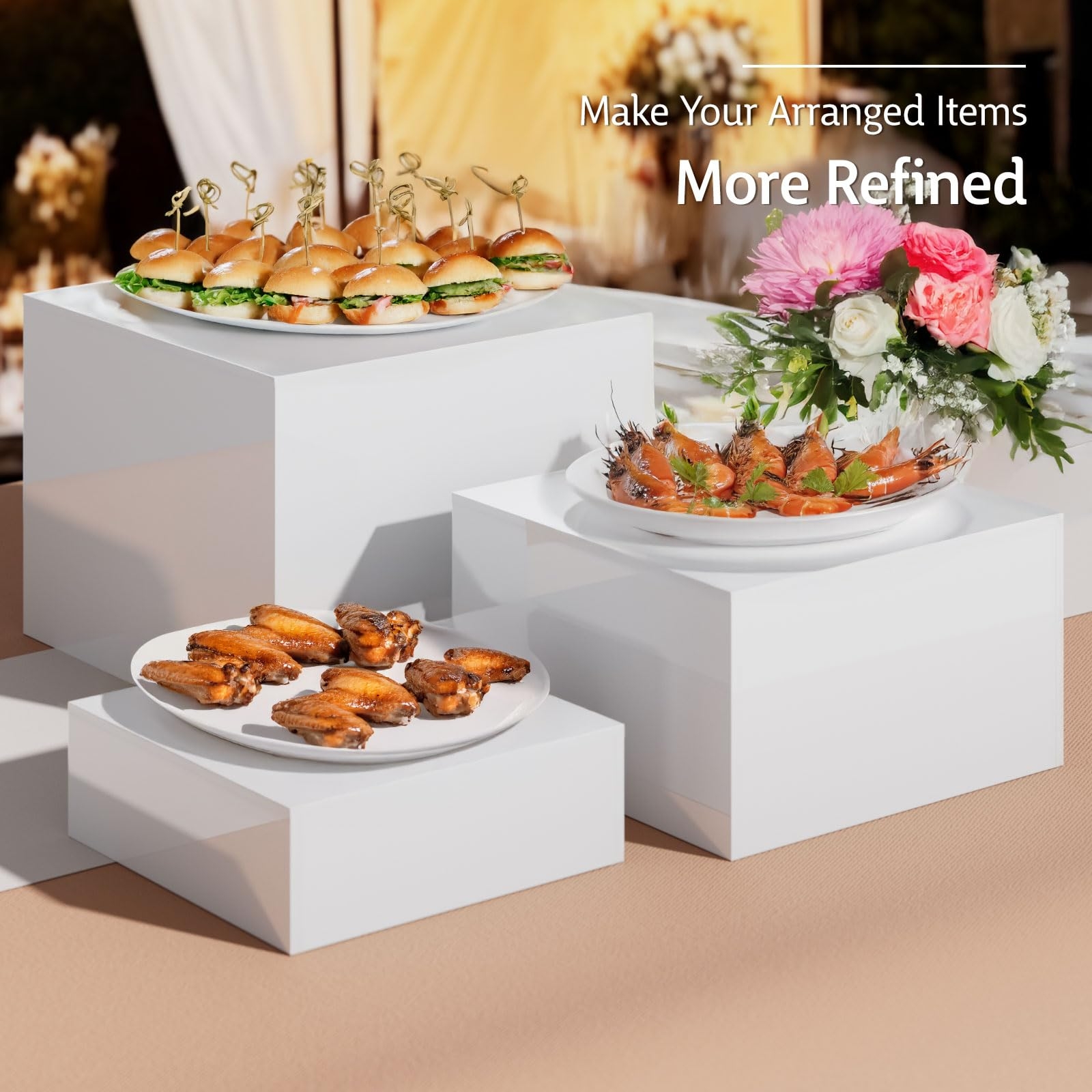 Food Risers: Crisp White Cubic Foldable Buffet Display Risers