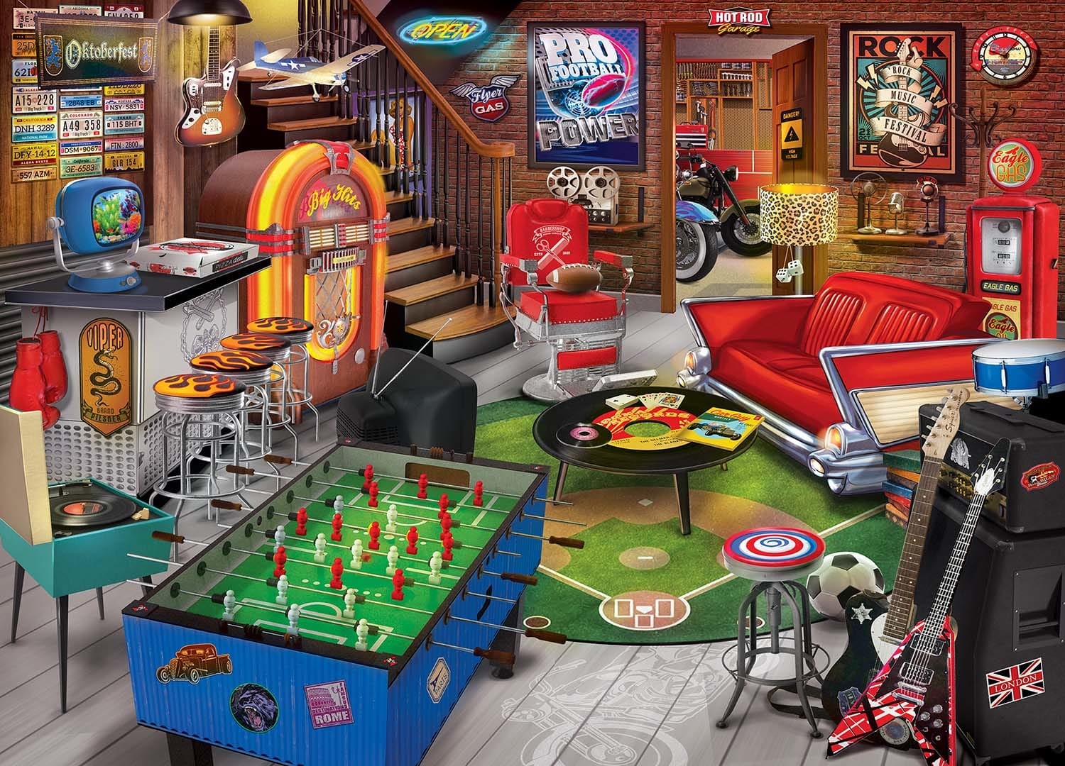 Foosball Table featuring Blue Side Panels for Retro Basement Decor