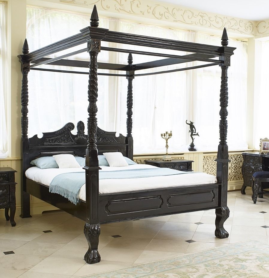 Four Poster Bed Ball Feet and Gothic Black Canopy Design
