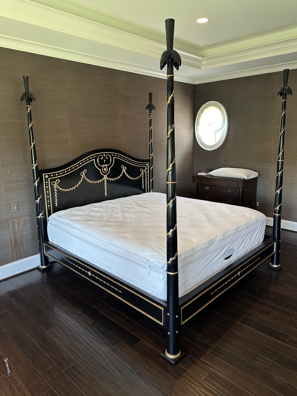 Four Poster Bed in Black and Gold with Vine Wrapped Posts
